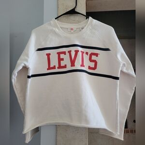 Levi's Womens Crop Top Cream Crewneck Sweatshirt Raw Hem Size Large